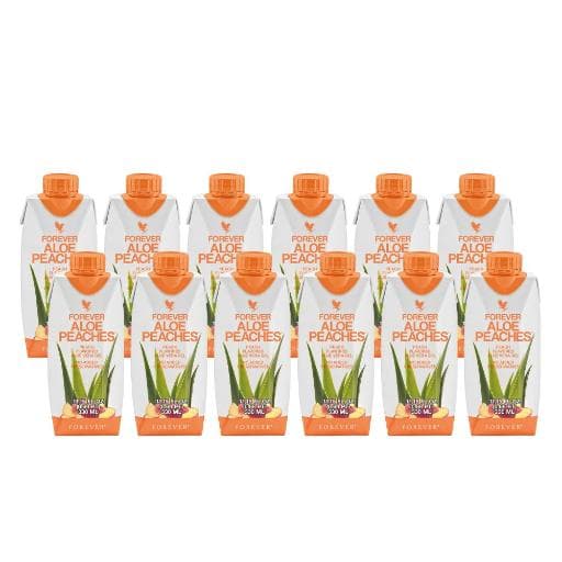 Forever Aloe Peaches Minis by Forever Living — Mini aloe peaches drinks in a convenient 12 pack